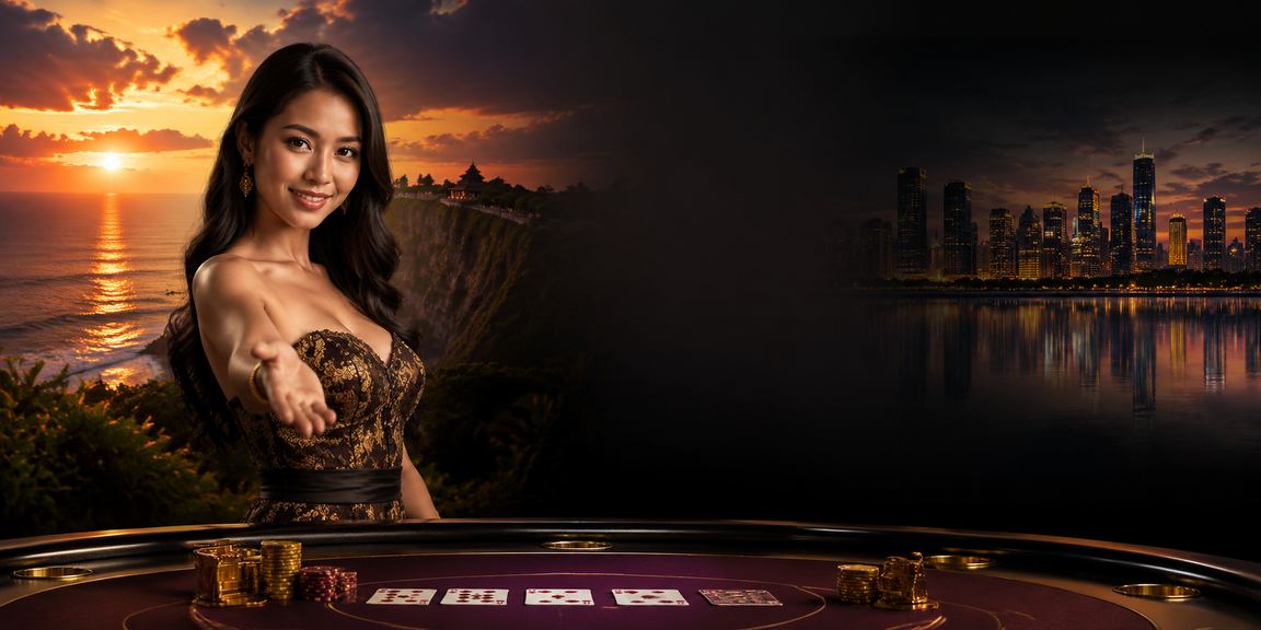 Model meja baccarat dengan nuansa elegan dan pencahayaan kasino profesional